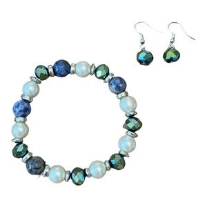 Genuine Sodalite Bracelet And Earrings Set